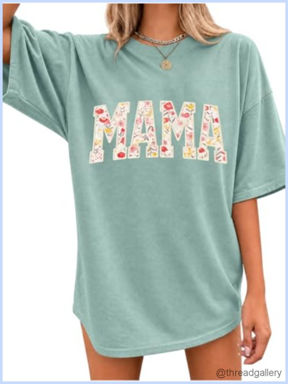 Women's Oversized Floral Letter Print Mama Graphic Tee Short Sleeve